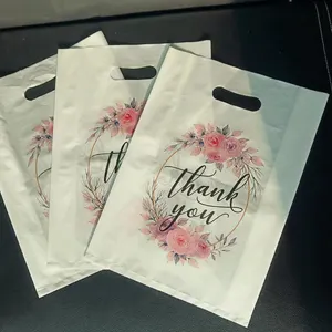 Desain Logo Kustom Cetak Ldpe Die Cut Menangani Kantong Plastik Butik Kantong Plastik Terima Kasih Tas dengan Pegangan