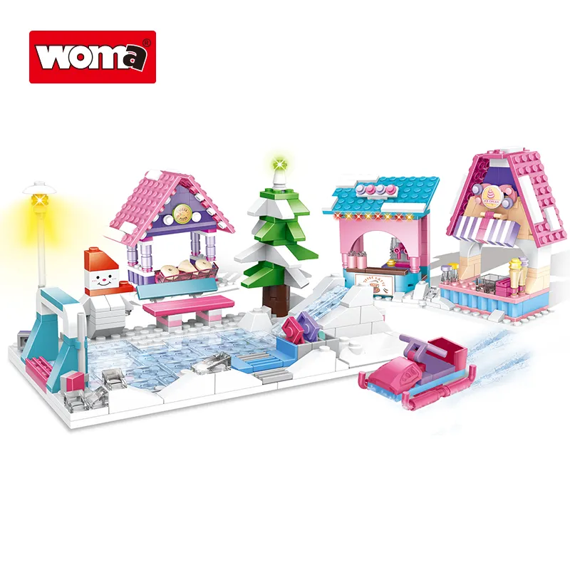 WOMA TOYS-juego educativo de bloques de construcción para niña, juego de princesa de fantasía, casa de nieve, hielo, Hockey, juguete de construcción