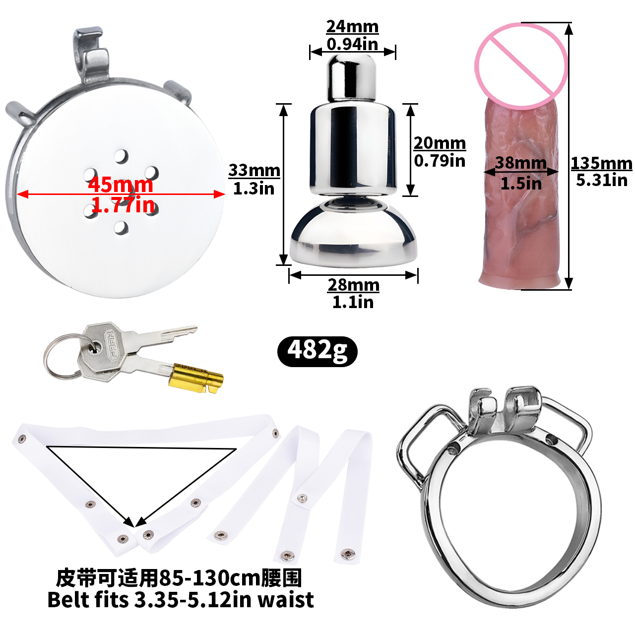 anneau incurvé + pénis taille M + ceinture blanche