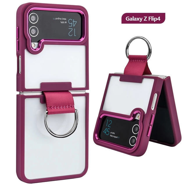 For Samsung Galaxy Z Flip 4 Finger Ring Folding Cell Phone Case Shockproof Clear Mobile Cover for Galaxy Z Flip  4
