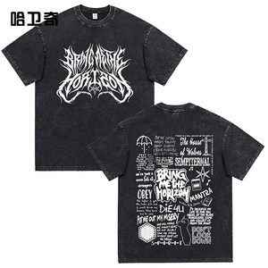 欧洲美式“Bring <span class=keywords><strong>Me</strong></span> Horizon”嘻哈100%棉短袖透气T恤男女通用宽松原宿风格字母印花 - Product Image 3