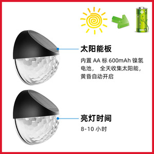 Hejia Solar Wall Lamp Semi Circular Outdoor Garden Courtyard Fence Stair Lighting Inductive <b>Switch</b> 6-12h Continuous <b>Light</b> - Product Image 6