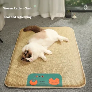 Nid de chat d'été de style japonais lit de chien en rotin écologique tapis de refroidissement amovible pour animaux de compagnie de taille moyenne et grande - Product Image 2
