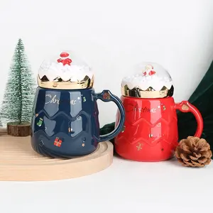 Gloway tatil şenlikli hediye yaratıcı mavi veya kırmızı sevimli çay ve süt kartopu fincan kış noel Santa kahve kupa kar küre kupa