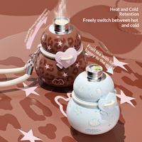 Bouteille d'eau isotherme portable grande capacité en forme de gourde à imprimé léopard et motif cœur, avec paille, pour café et bureau, pour femme
