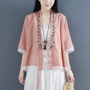 Women's Chinese Style Cotton Cardigan Light Green Embroidery Mid Sleeve Traditional Clothing - Product Image 3