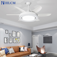 Ventilateur de plafond moderne avec moteur à courant continu, 6 vitesses, télécommande intelligente, lampe de plafond, lustre, ventilateur de plafond avec lumière LED à intensité variable