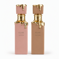 Flacons de parfum vides en verre ambré (30 ml et 80 ml) forme plate avec pulvérisateur à pompe et emballage en boîte avec impression sérigraphique