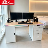 Bureau de direction en bois blanc avec éclairage LED et organisation multi-tiroirs pour entreprises – Vente en gros