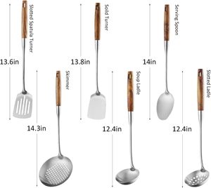 Ensemble d'ustensiles de cuisine en acier inoxydable avec manche effet bois, cuillère et louche isolées, pour la maison et la cuisine - Product Image 2