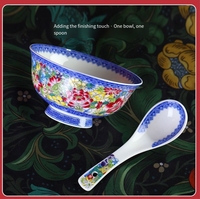 Ensemble de bols en céramique émaillée de style chinois, vaisselle en porcelaine de luxe avec bordure dorée pour la maison et les restaurants