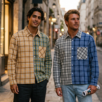 Chemise à carreaux tendance 2027 pour homme, style streetwear, patchwork coloré, manches longues, décontractée, prix de gros, rayée