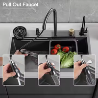 OEM FSH 2025 Évier de cuisine moderne en acier inoxydable Robinet intelligent Bassin Lave-vaisselle Deux trous Montage sur robinet noir Matériau de la valve en laiton