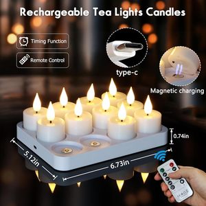 Prêt à expédier : Lot de 12 bougies <span class=keywords><strong>LED</strong></span> sans flamme à télécommande, effet vacillant, rechargeables, avec base de charge magnétique pour la décoration de fêtes - Product Image 3