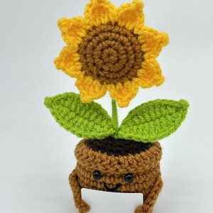 Fiore di Girasole Simulato Intrecciato a Mano in Vaso con Espressioni Divertenti, Decorazione per Regali di Compleanno e Feste - Product Image 3