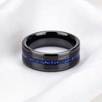 Bague de mariage pour homme en carbure de tungstène brossé noir 8 mm avec incrustation de feuille bleue, ajustement confortable, vente en gros, OEM ODM, bijoux de mode personnalisés