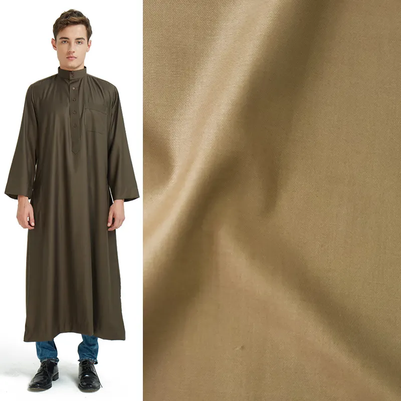 Alta calidad suave 100% poliéster hilado ultrafino Denier microfibra Thobe Thawb musulmán blanco ropa árabe túnica tela