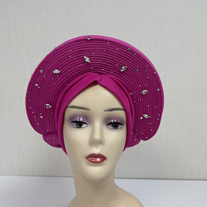 MH-1155 Magnifique turban africain en coton, prêt-à-porter, pour <span class=keywords><strong>mariage</strong></span> nigérian, <span class=keywords><strong>hijab</strong></span> musulman, bonnets, turbante - Product Image 2