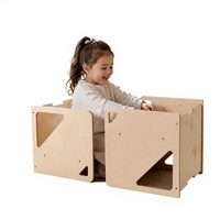 Juego de Silla Cubo Convertible Montessori con Modo Mesa y Diseño de Abedul, Muebles Unisex para Niños Pequeños para Uso en el Hogar y Guardería
