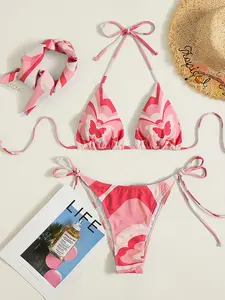 Swimsuit Factory Offer ODM Design Swimwear Girl Bikini Top Bottom Sets With Ties Private Logo Label Triangle Beach Women Simple