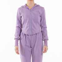 Ensemble de survêtement 2 pièces pour femme, sweat à capuche court zippé et pantalon de jogging avec détails de couture, fabrication directe usine OEM ODM sur mesure