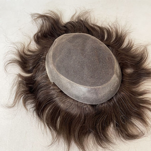 Nuevo Sistema Capilar Masculino AUS de Cabello Humano Remy Indio con Ondas Naturales, Peluca de Encaje para Hombre, de Buena Calidad, Hecho a Mano - Product Image 1