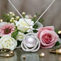 Bijoux saint-valentin Style fleur 9-10mm 5A pendentif perle avec décoration en Zircon sur argent