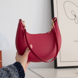 Crescent Moon Women's <b>Shoulder</b> <b>Bag</b> Middle Size Underarm <b>Bag</b> Everyday Use <b>White</b> Black Red Coffee Color - Product Image 3