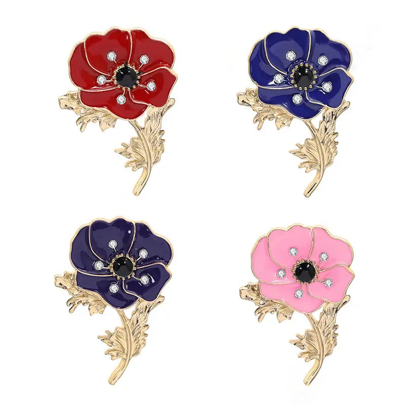 Vintage Poppy Flower Men Trâm Khóa Ghim Quần Áo Túi Phụ Kiện Chiến Binh Tưởng Niệm Bạn Bè Quà Tặng 2.8*3.9Cm