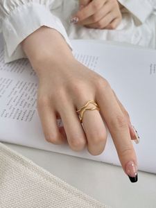 Dylam Hypoallergenic Non Tarnish Minimalist S925 <b>Silver</b> Rhodium 18K Gold Plated Irregular Wave 2 Layer <b>Adjustable</b> Women <b>Rings</b> - Product Image 6