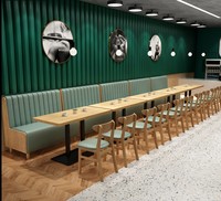 Bancs de restaurant en bois personnalisables avec table intégrée, banquette demi-cercle pour restaurant et commerce