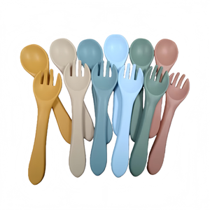 OEM Silicone bé ăn thiết lập hút tấm bát muỗng nĩa BIB trẻ sơ sinh cai sữa Bộ đồ ăn cấp thực phẩm trẻ em ăn uống - Product Image 4