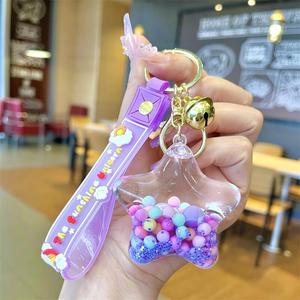Penjualan Terbaik akrilik kreatif minyak cairan mengambang botol gantungan kunci 3d Bintang pasangan gantungan kunci mobil ransel gantungan kunci liontin - Product Image 5