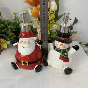 Botella de loción de cerámica navideña, botella de repuesto desinfectante, lindas decoraciones para el hogar, dispensador de baño, forma de muñeco de nieve de Santa - Product Image 1