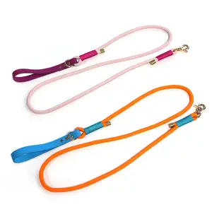 Addestramento di lusso che cammina per cani guinzaglio esterno in pelle pu con guinzaglio in corda di nylon per cani personalizzato senza mani