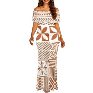 Personalización Fiji Tapa Vestido Mujer elegante verano fuera del hombro Maxi vestido Casual largo cola de pez dobladillo Tapa patrón elegante - Product Image 2