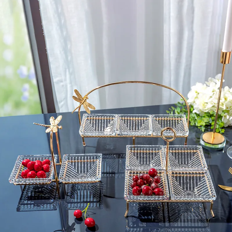 Bandeja de vidro alta para decoração de mesa, venda quente, bandeja de vidro de chá, placas secas de frutas para casa