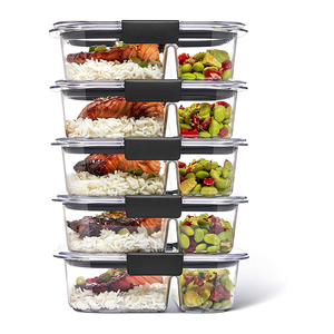 5 Pack Large Freezer And Microwave Safe 2 Compartment Food Storage Containers With Airtight Lids