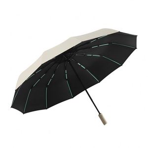 Parapluie publicitaire pliable automatique à 60 baleines, grand format, style forêt, noir enduit, en tissu anti-choc, double usage pluie/soleil - Product Image 3