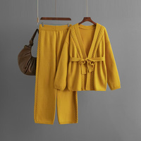 Hiver Nouveau Manteau Cardigan Tricoté Pantalon à Jambes Larges Ensemble Deux Pièces Loose Casual Fashion Sweater Outfit for Women