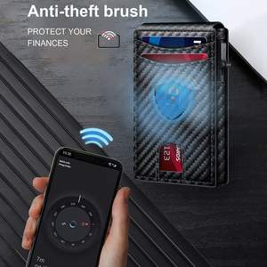 Cartera Minimalista de Fibra de Carbono y Cuero PU con Logotipo Personalizado, Cartera para Hombre de Alta Calidad con Ventana Transparente para Identificación y Tarjetas - Product Image 3