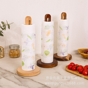 Wooden <b>Paper</b> Towel Holder Round Desktop <b>Kitchen</b> Storage Rack Multifunctional Standing Type Pine Varnish - Product Image 2