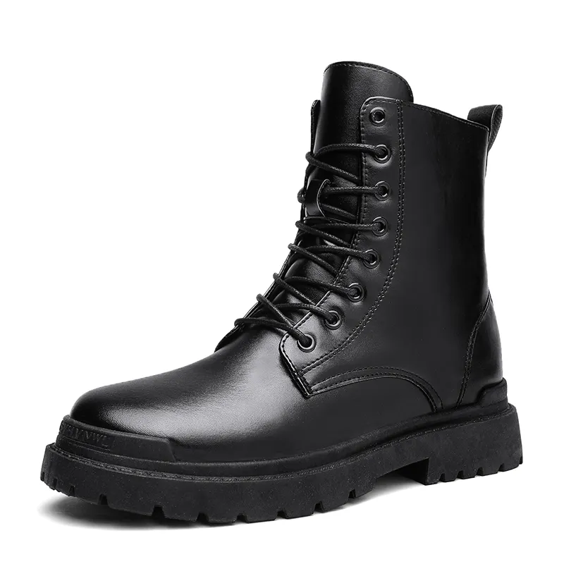 Herrenschuhe schwarz innen Reißverschluss Stiefel High Top Mode schwarze Stiefel schnürung