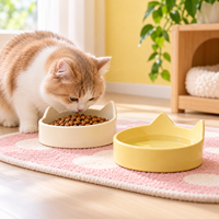 Bol en céramique personnalisé pour animaux de compagnie avec oreilles de chat, pour nourriture et eau, plat d'alimentation brillant, bol en porcelaine mignon avec oreilles de chat, bol en céramique pour animaux de compagnie