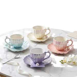 Taza y platillo de café con degradado de concha de perla, pequeños y elegantes, exquisitos y de alta calidad estética, taza para té de la tarde - Product Image 1