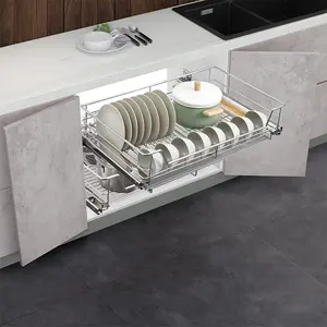 Foshan Oem ss304 mutfak dolabı mobilya depolama ünitesi organizatör döner Pull-out sepet ile yumuşak kapanış