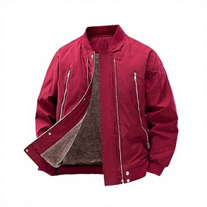 Men's Red <b>Jacket</b> Stand Collar Zipper Closure <b>Fleece</b> Lining Windproof Winter Casual <b>Thick</b> - Product Image 1
