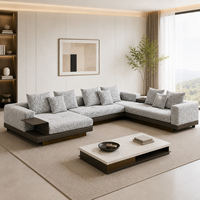 Canapé modulaire en tissu en forme de L moderne avec chaise longue et table d'appoint, rembourrage en éponge écologique, pour appartement et hôtel