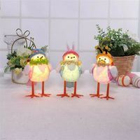 Ensemble de 3 décorations de Noël en forme d'oiseaux LED adorables, ornements en peluche douce avec chapeau et écharpe