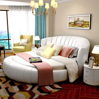 Meubles de chambre à coucher modernes pour hôtel/maison, lit rond en cuir blanc avec dossier incurvé, matelas personnalisable